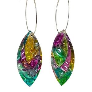 Recycled Colorful Leaf Drop Earrings, Spring Dangle Earrings, Upcycled